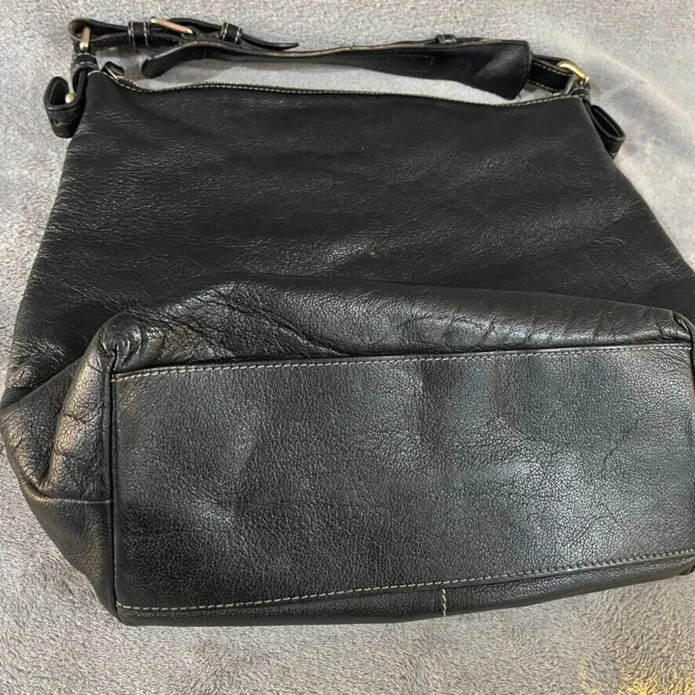 VTG Dooney & Bourke Womens Dillen Large Shoulder Hobo Bag Black Pebbled Leather
